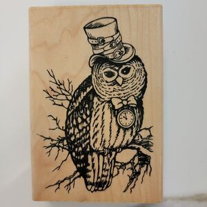 Stampendous P174-STEAMPUNK OWL Wood Mounted Rubber Stamp NEW